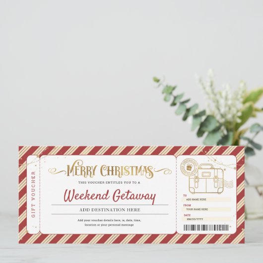 Kerstcadeau weekenduitstap ticketvoucher kaart (Staand voorkant)