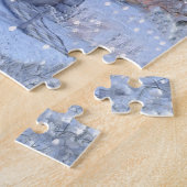 Kerstcadeau Winter Witte Sneeuwman Blauw Rustiek Legpuzzel (Zijkant)