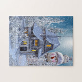 Kerstcadeau Winter Witte Sneeuwman Blauw Rustiek Legpuzzel (Horizontaal)