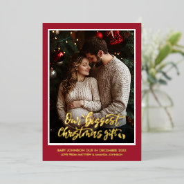 Kerstcadeau zwangerschapsaankondiging foto folie feestdagenkaart
