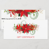 Kerstcadeaubon Winter Rode Poinsettia (Voorkant / Achterkant)