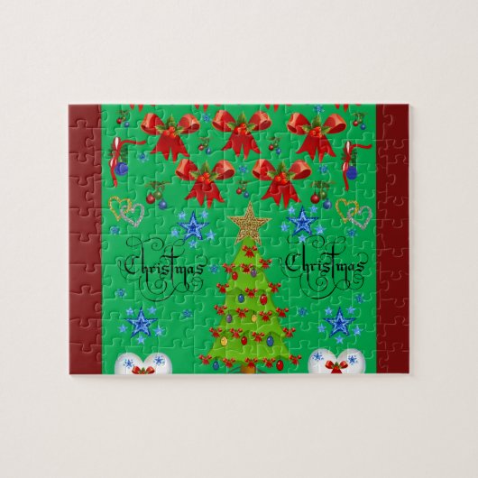 kerstcadeaudoos voor kinderen donkergroen legpuzzel (Horizontaal)
