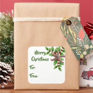 Kerstcadeaukaartjes met Zeesterren en Hulst voor h Vierkante Sticker