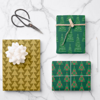 Kerstcadeaupapier – Gouden & Groene Bomen Inpakpapier Vel