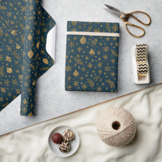 Kerstcadeaupapier in marineblauw en goud cadeaupapier