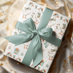 Kerstcadeaupapier met Ganzenfamilie Vellen