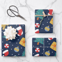 Kerstcadeaupapier met speelse kersticonen
