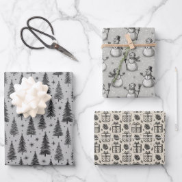 Kerstcadeaupapier Set van 3 Ontwerpen Inpakpapier Vel
