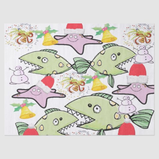 kerstcadeaupapier Shark Fish Snowman Tissuepapier (Voorkant)