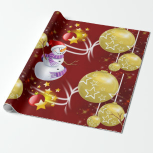kerstcadeaupapier Snowman Gold Balls Cadeaupapier