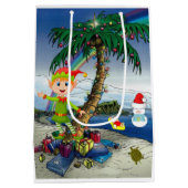 kerstcadeaus Elf, Beach Bum Santa Medium Cadeauzakje (Achterkant)