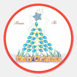 Kerstcadeaus Labels: Vis Kerstboom Ronde Sticker