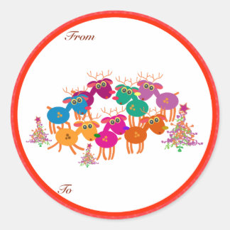 Kerstcadeaus Labels: zeven herten II Ronde Sticker