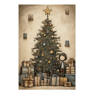 Kerstcadeaus onder de boom illustratie perfect poster