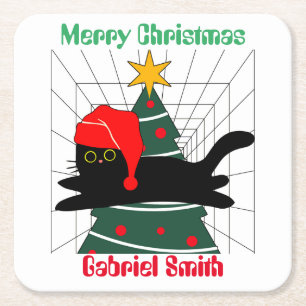 kerstcadeaus voor katten , gepersonaliseerde naam vierkante kartonnen onderzetter