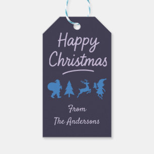 Kerstcadeautag - Blauwe Silhouet Cadeaulabel