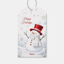 Kerstcadeautag met sneeuwman met rode hoed