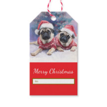 Kerstcadeautag voor pug liefhebbers