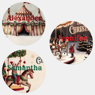 Kerstcadeautags met vintagecircusthema labels