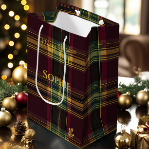 Kerstcadeautas bordeauxruit Schotse ruit ontwerp Medium Cadeauzakje