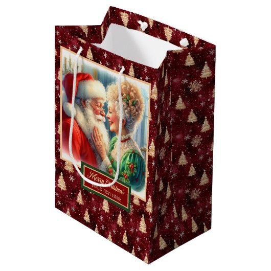 Kerstcadeautas Santa & Mrs Claus Waterverf Medium Cadeauzakje (Voorkant Gekanteld)