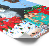 Kerstcadeautje Kat Poinsettias Creationarts Poster (Hoek)