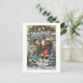 kerstcadeautje, kerstman en recordspeler feestdagenkaart (Staand voorkant)