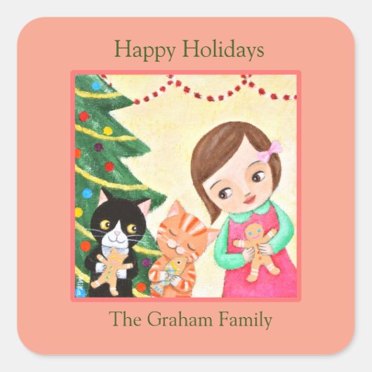 kerstcadeautje voor feestdagen - Aangepaste naam Vierkante Sticker (Voorkant)