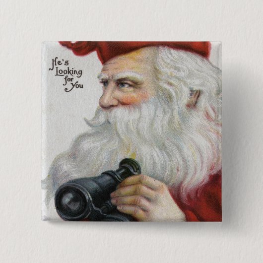kerstcadeautjeKerstman met Binocles Vierkante Button 5,1 Cm (Voorkant)