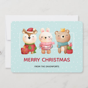 kerstcadeautjes - Beer voor rendieren en konijnenf Feestdagenkaart