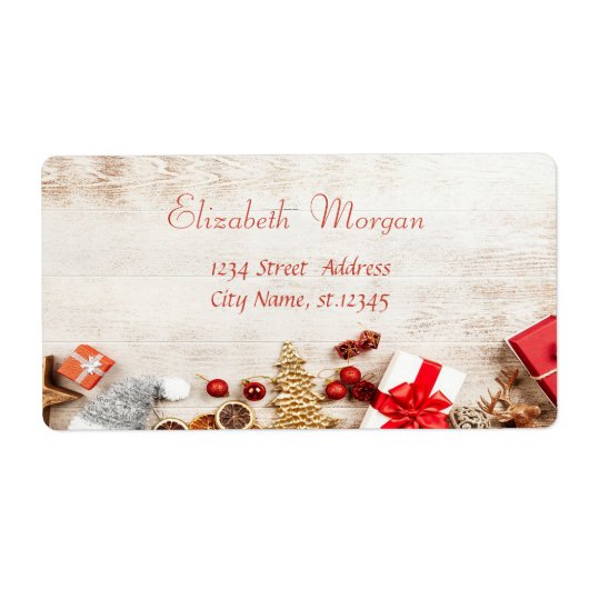 kerstcadeautjes, bomen, houtextuur etiket (Voorkant)