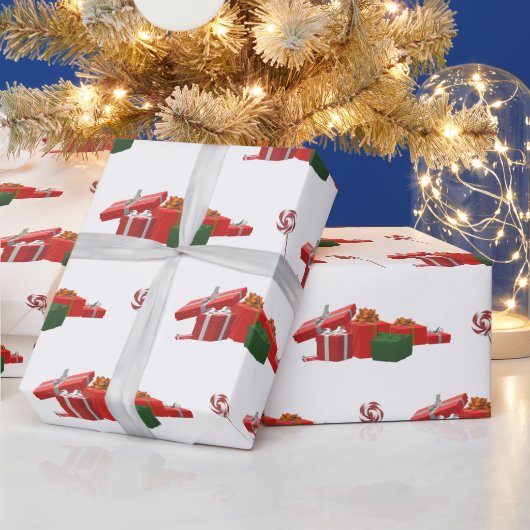 kerstcadeautjes en perminten cadeaupapier (Feestdagen)