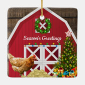kerstcadeautjes met rode Barn Hen Tree Keramisch Ornament (Achterkant)