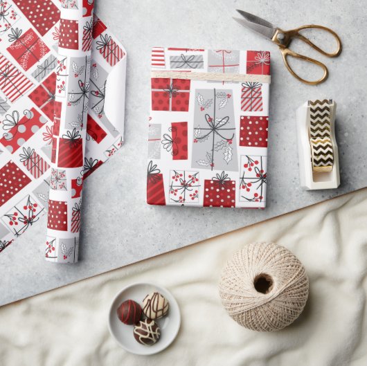 kerstcadeautjes met rode zilveren Feestdagen Cadeaupapier (Crafts)