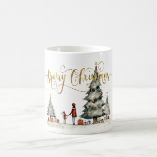 Kerstcadeautjes onder de boom koffiemok