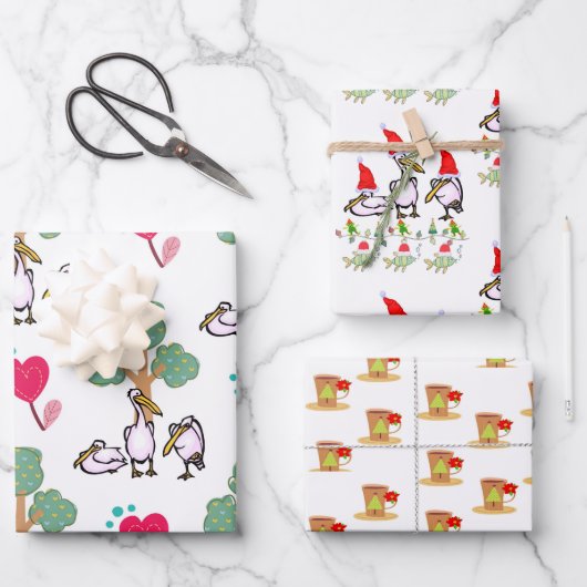 kerstcadeautjes Pelicans Inpakpapier Vel (Voorkant)