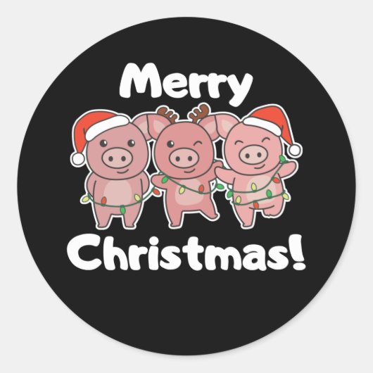 kerstcadeautjes pigs Merry Kerstmis Ronde Sticker (Voorkant)