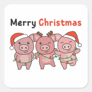 kerstcadeautjes pigs Merry Kerstmis Vierkante Sticker