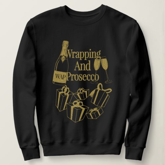 kerstcadeautjes, wapperen en prosecco-wijn trui (Design voorkant)