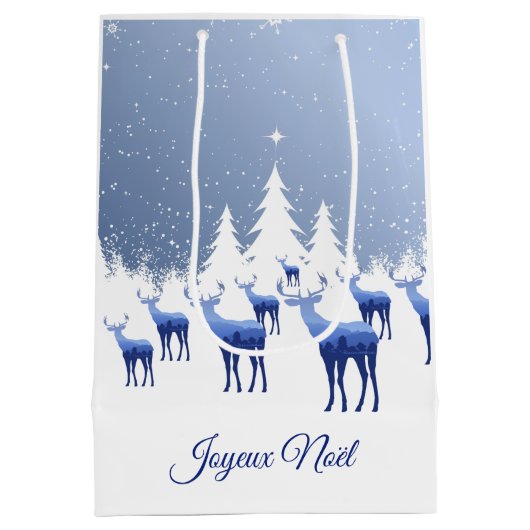 Kerstcadeauttas Blauw Hert Joyeux Noel Medium Cadeauzakje (Achterkant)