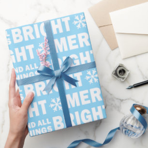 Kerstcadeauverpakking Blij en helder blauw wit Cadeaupapier