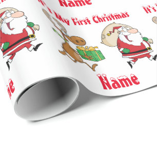 Kerstcadeauverpakking met naam Babys Eerste Kerstm Cadeaupapier