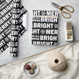 Kerstcadeauverpakking   Vrolijk en helder zwart wi Cadeaupapier
