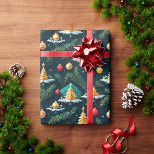 Kerstcadeauverpakkingen met gouden bomen en sterre cadeaupapier