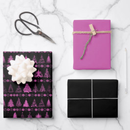 Kerstcadeauverpakkings papierenset in paars en zwa inpakpapier vel