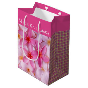 Kerstcadeauzak-Mele Kalikimaka Plumeria Plaid Medium Cadeauzakje