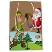 Kerstcadeauzakken Santa Golfing Medium Cadeauzakje (Voorkant)