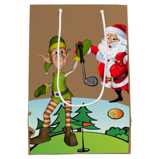 Kerstcadeauzakken Santa Golfing Medium Cadeauzakje (Achterkant)