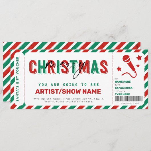 kerstcadeconcert Ticket Sjabloon Voucher (Voorkant / Achterkant)