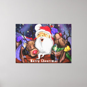 Kerstcanvas — kerstman en rendieren canvas afdruk